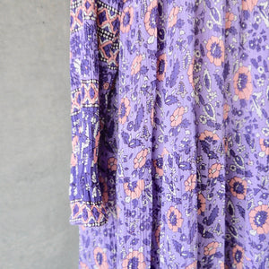 INDIA RAYON HAND PRINT KAFTAN DRESS ( purple pink/tie back)