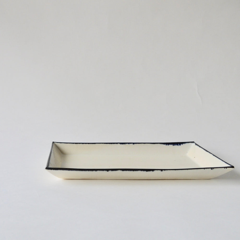 中里花子　長方皿/M/ブルー皮鯨