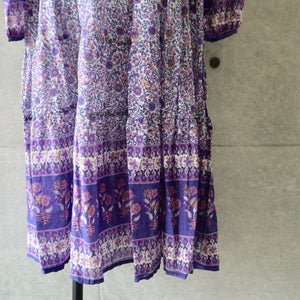 INDIA COTTON HAND PRINT KAFTAN DRESS ( pink and purple small flower)