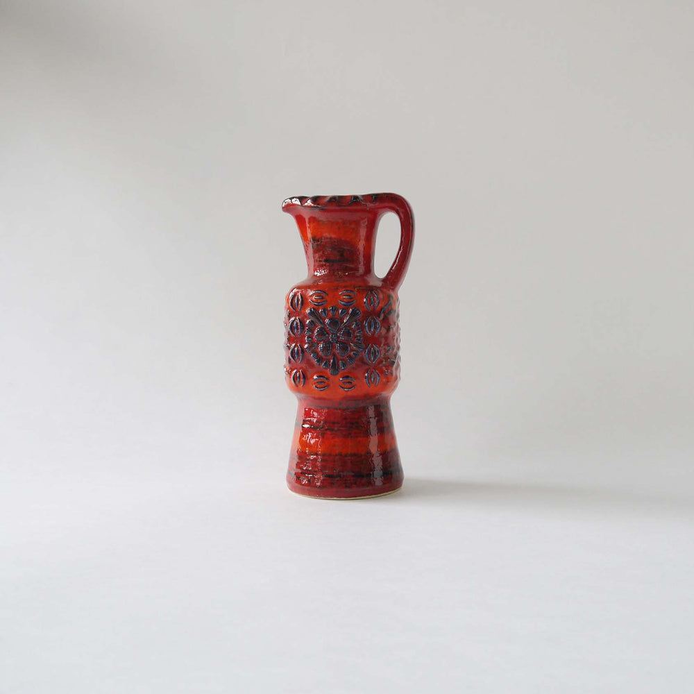 
            
                Load image into Gallery viewer, 1970&amp;#39;s Vintage East German pottery orange red blue ceramic vase
            
        