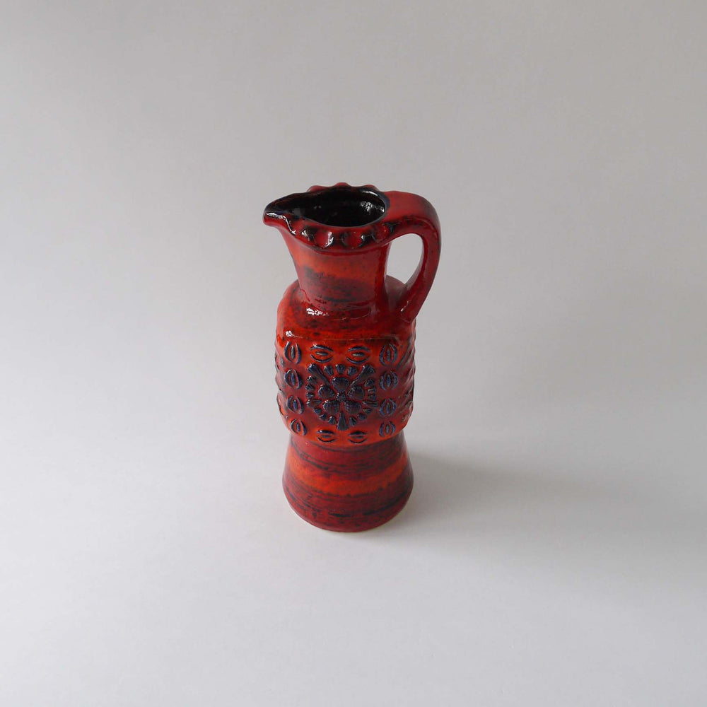 1970's Vintage East German pottery orange red blue ceramic vase