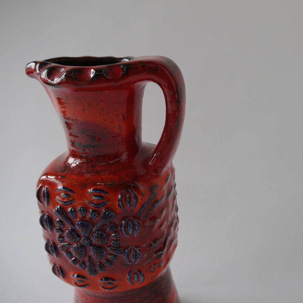 
            
                Load image into Gallery viewer, 1970&amp;#39;s Vintage East German pottery orange red blue ceramic vase
            
        