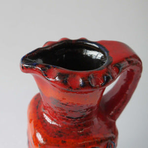 1970's Vintage East German pottery orange red blue ceramic vase