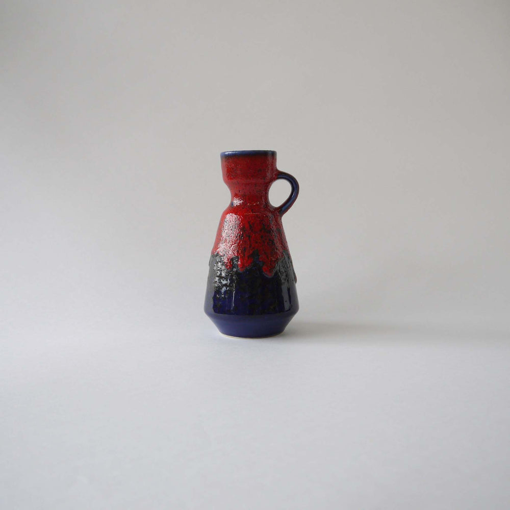 1970's Vintage East German pottery Red blue fatlava ceramic vase