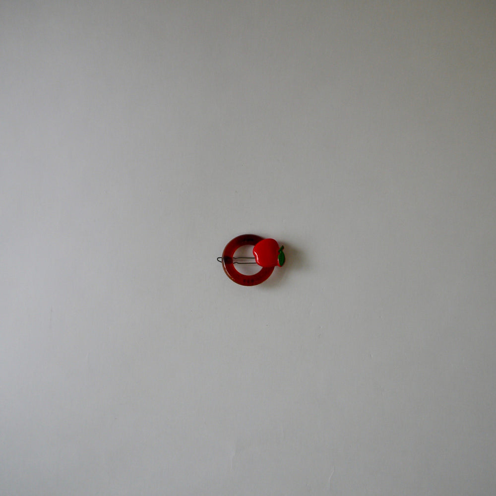 vintage Apple hoop circle hair clip 1980s barrette/red