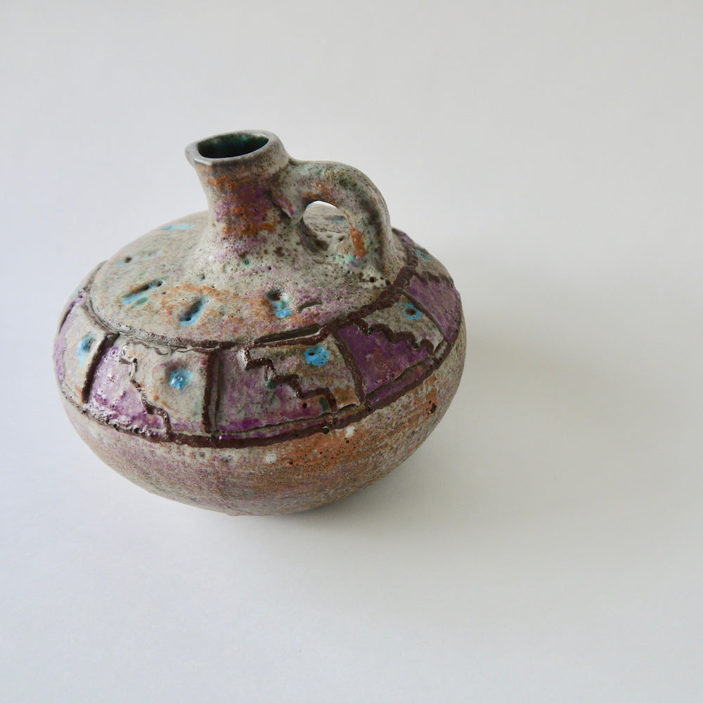 
            
                Load image into Gallery viewer, 1970&amp;#39;s Vintage East German pottery Gray purple blue fat lava ceramic vase
            
        