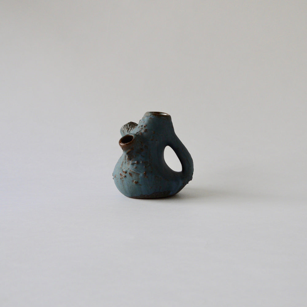 1970's Vintage East German pottery Blue chimney ceramic vase