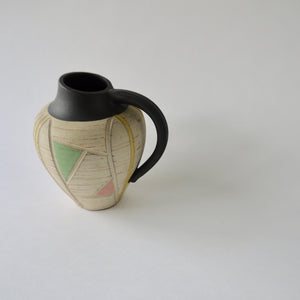 1950's Vintage East German pottery black yellow ceramic vase