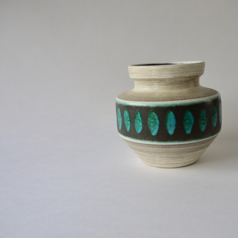 1970's Vintage East German pottery  gray black turquoise ceramic vase