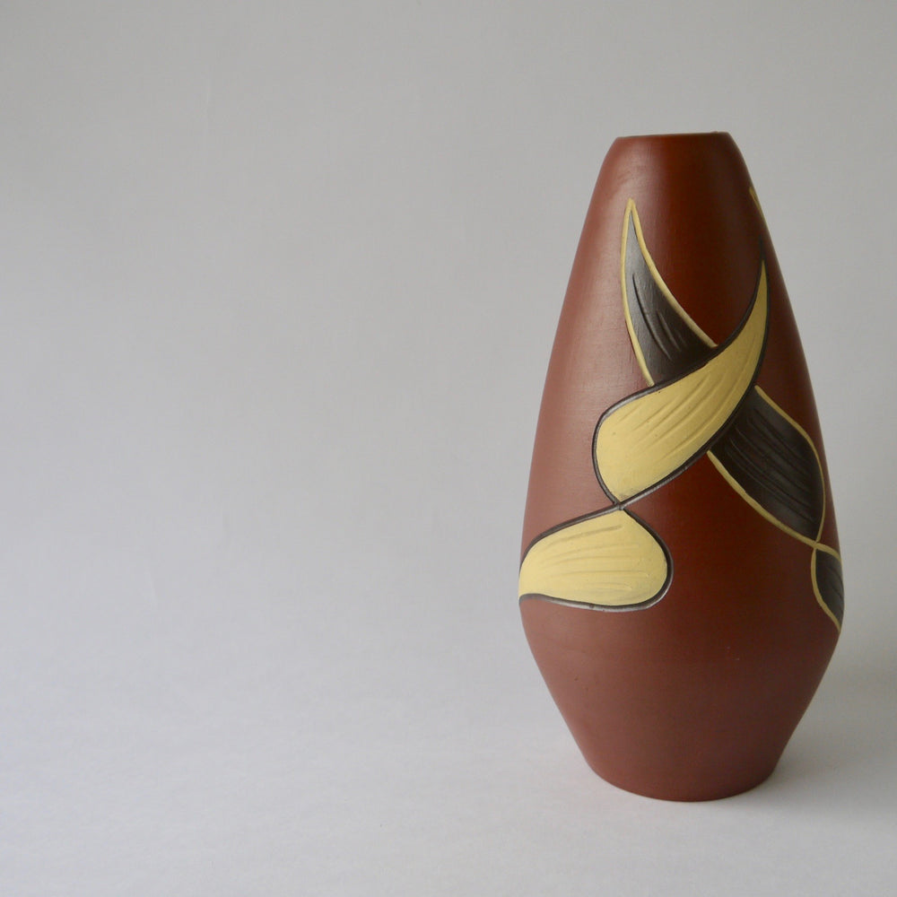 1950's Vintage East German pottery Outstanding sgraffito ceramic vase