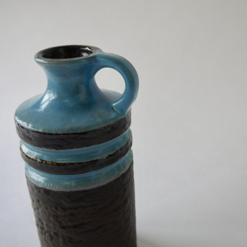1970's Vintage East German pottery blue brown vintage ceramic vase