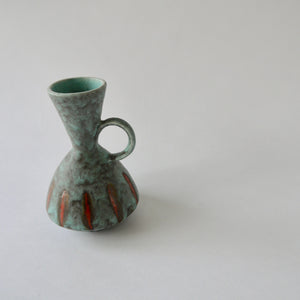 
            
                Load image into Gallery viewer, 1950&amp;#39;s Vintage East German pottery blue gray matt glaze with orange ceramic vase
            
        