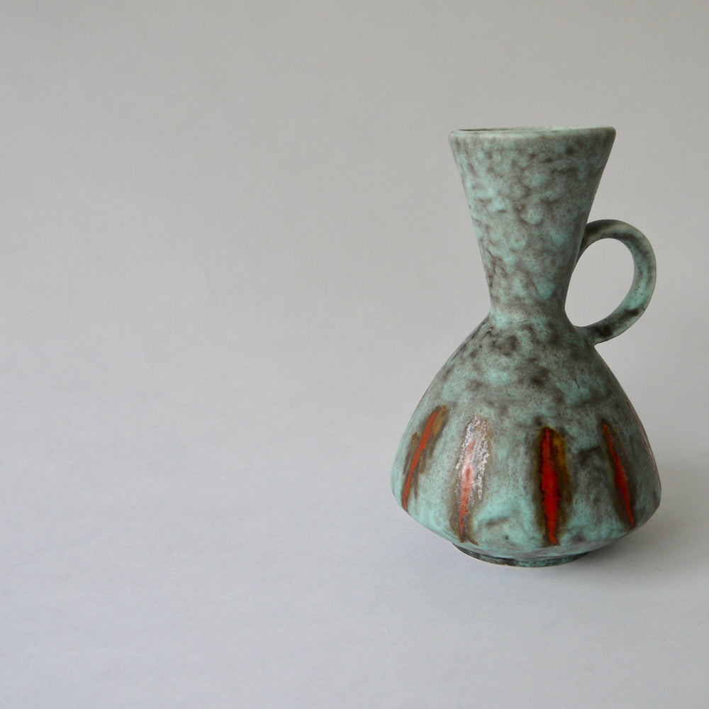 1950's Vintage East German pottery blue gray matt glaze with orange ceramic vase