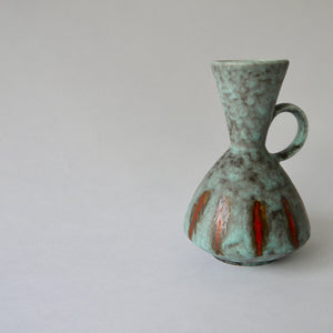 1950's Vintage East German pottery blue gray matt glaze with orange ceramic vase
