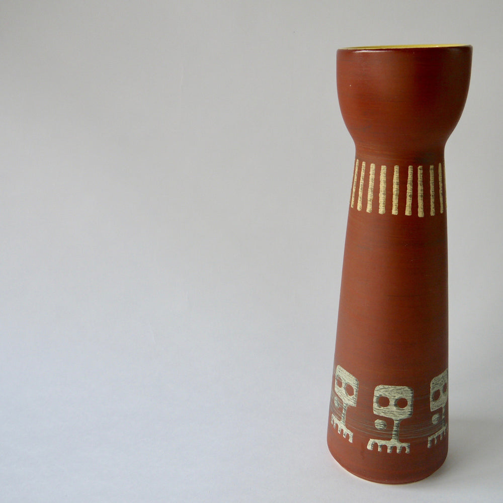 1960's Vintage East German pottery tall brown yellow vintage ceramic vase