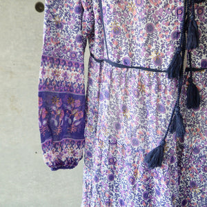 INDIA COTTON HAND PRINT KAFTAN DRESS ( pink and purple small flower)