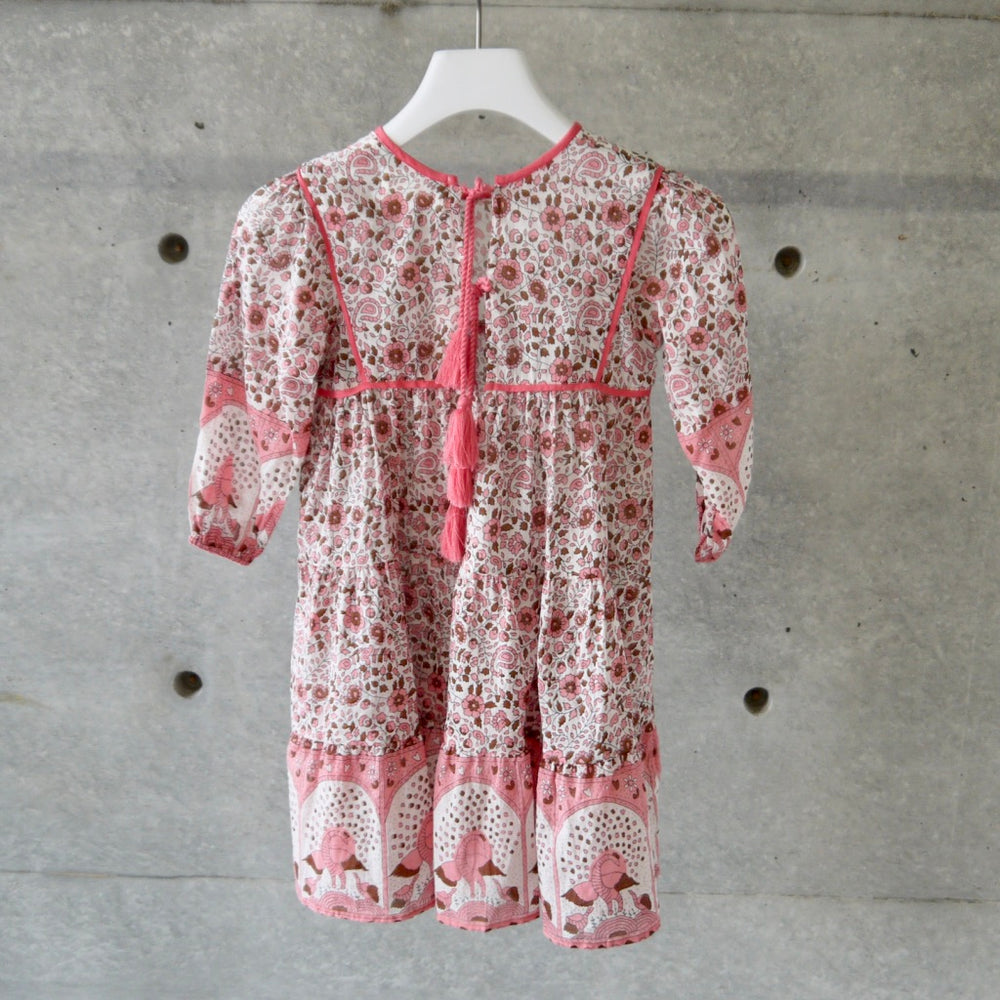 
            
                Load image into Gallery viewer, KIDS INDIA COTTON HAND PRINT KAFTAN DRESS (blossom pink and brown floral)
            
        