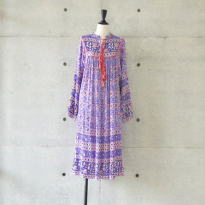 INDIA RAYON HAND PRINT KAFTAN DRESS ( purple pink with tassel)